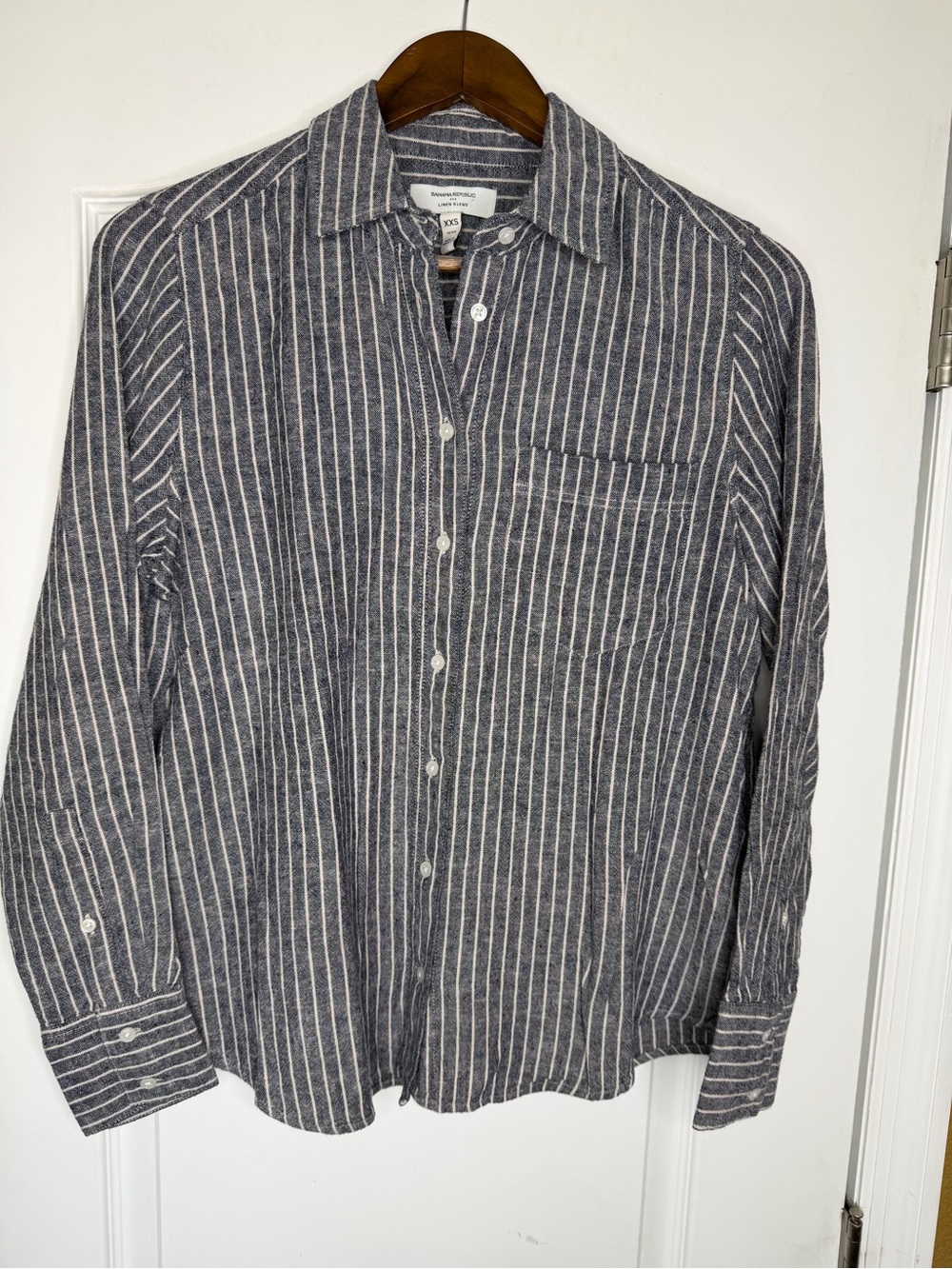 Banana Republic Linen Blend Vertical Stripe Button-Down Long Shirt Size XXS